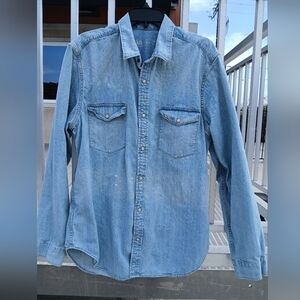 Men's Gap 1969 Distressed XLTall Denim Pearl Button Down Shirt